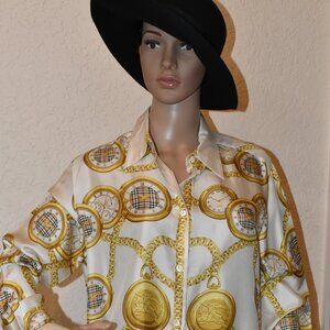 Vintage Long-sleeved, Burberrys Printed Silk Shirt US M- NWOT